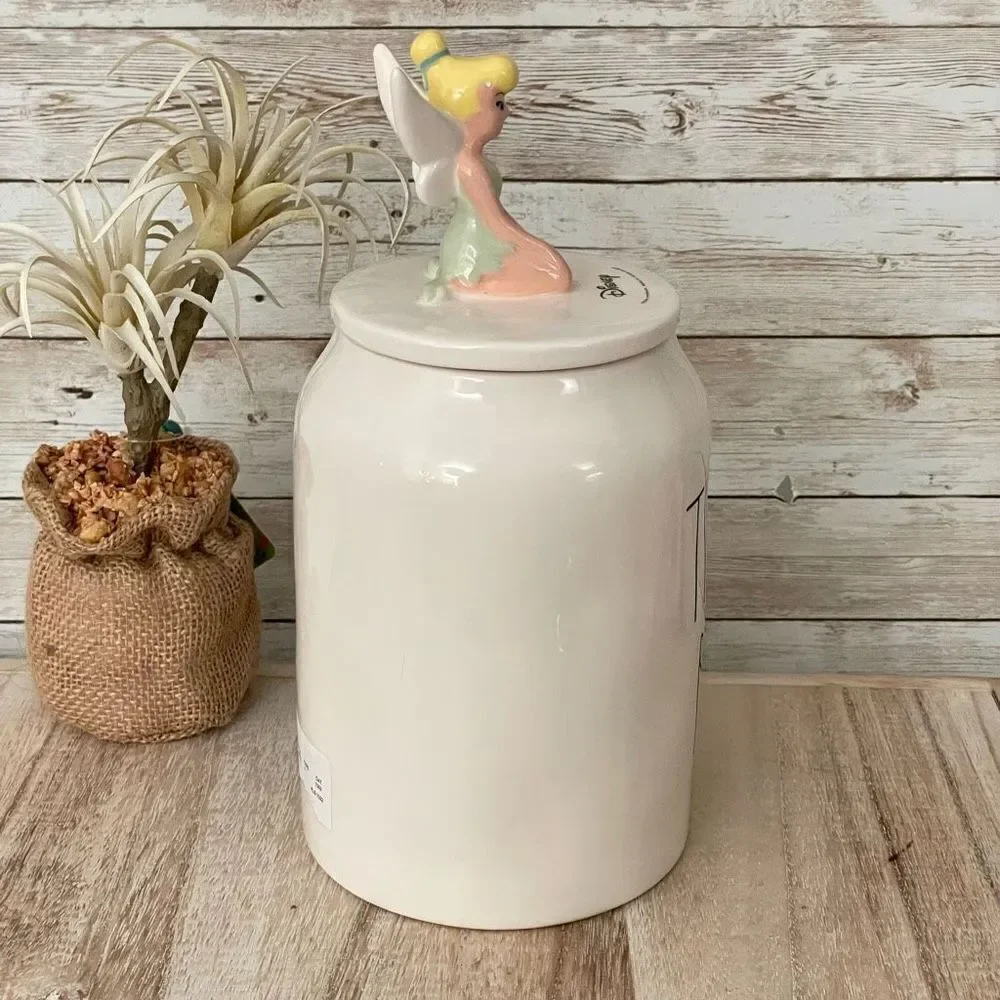 NWT Gorgeous 3D Rae Dunn Disney Canister White Ceramic Tinkerbell Tinker Bell